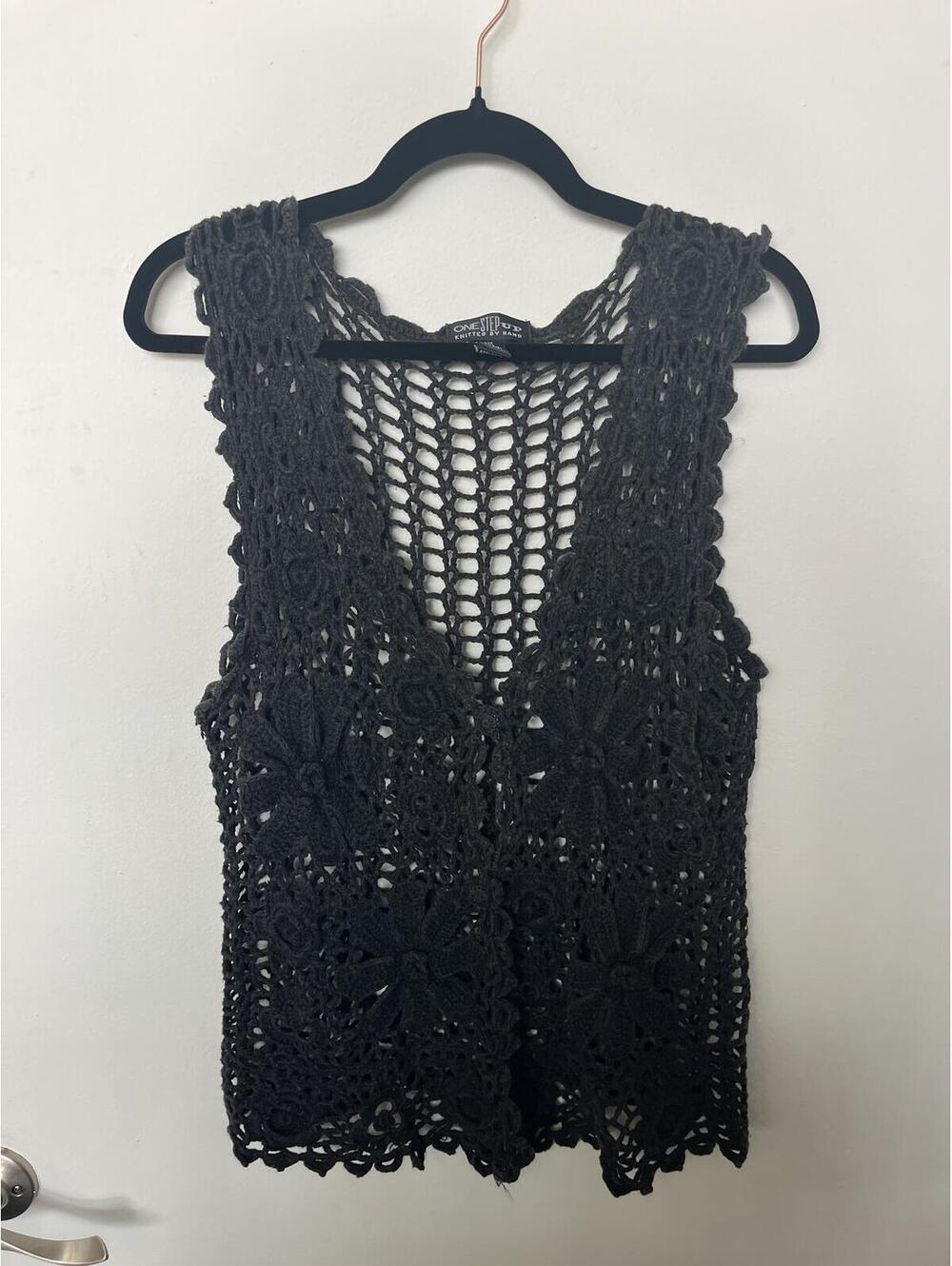 One Step Up Knitted By Hand Crochet Sleeveless Top | One Size | ramie cotton